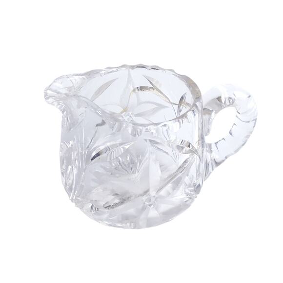 Vintage Cut Crystal Sugar Bowl Creamer Bowl Floral Star Etched Clear Glass MCM - Picture 5 of 14